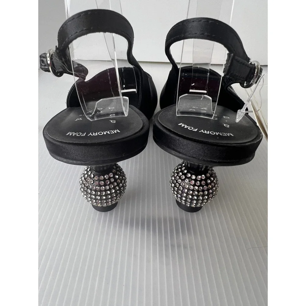 A New Day Womens Black Satin Slingback Rhinestone Ball Heel Pumps Size 6 NEW‎